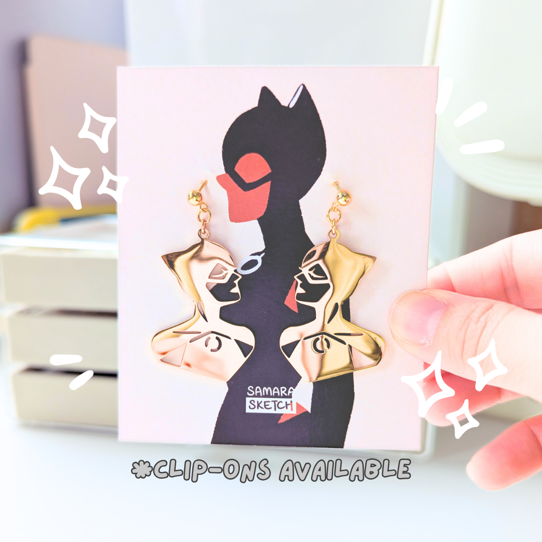 Catwoman Earrings in Glamazon Gold (Clip-ons available)