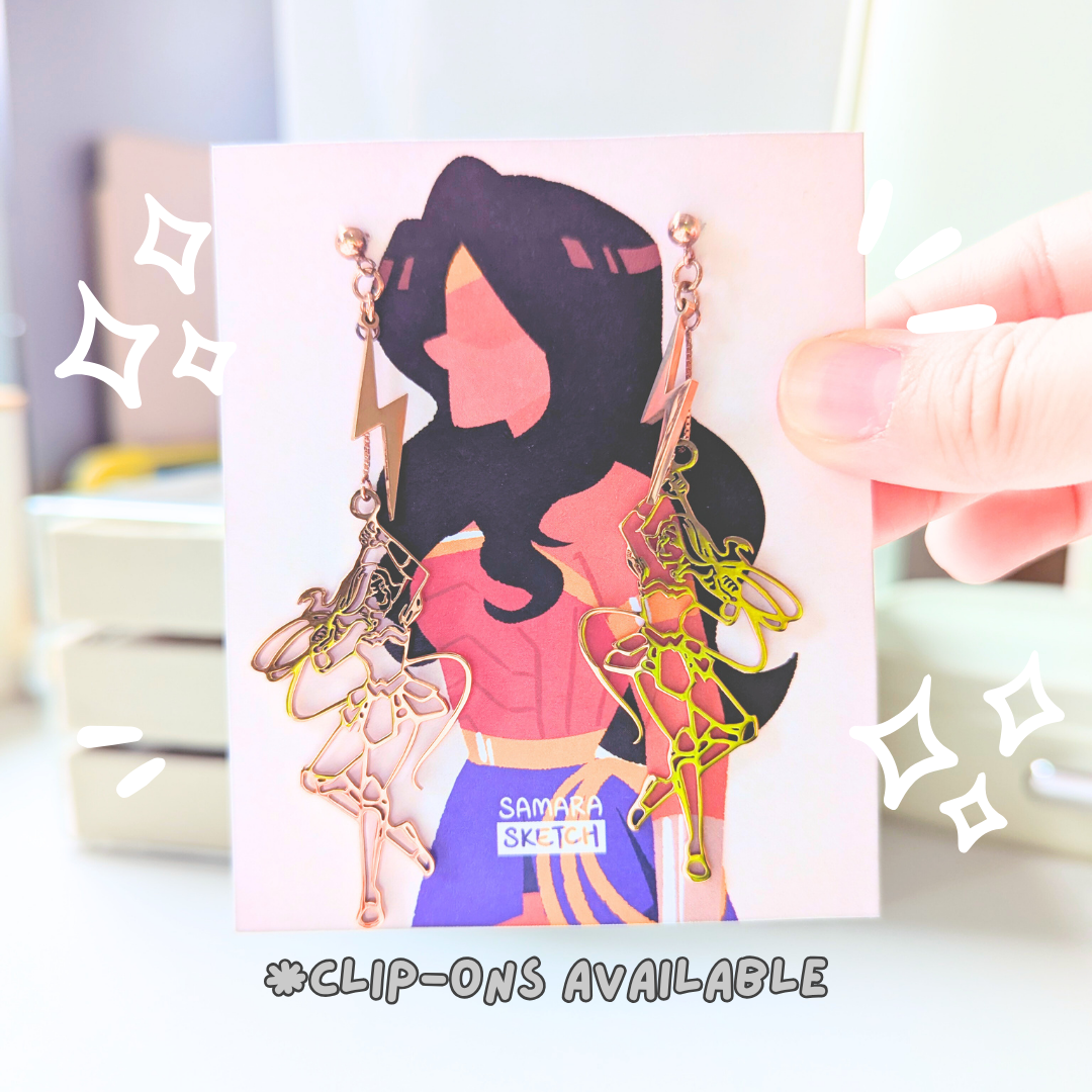 Wonder Woman "Lightning" Earrings in Romantic rose(Clip-ons available)