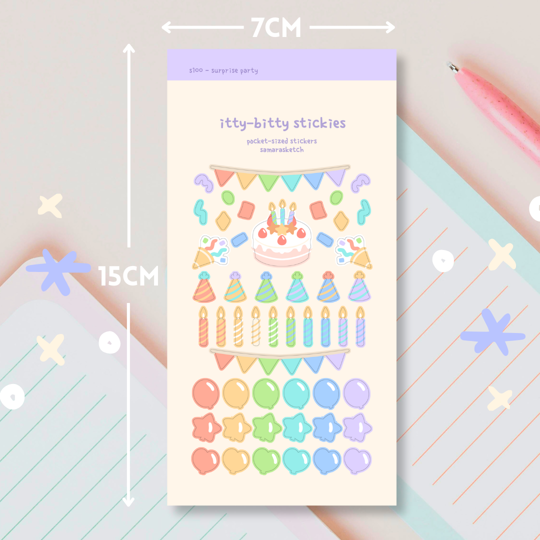 itty-bitty stickies - surprise party (s100)