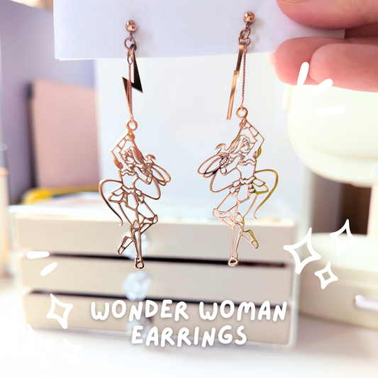 Wonder Woman "Lightning" Earrings in Romantic rose(Clip-ons available)